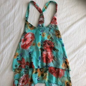 Teal Floral Tank Top